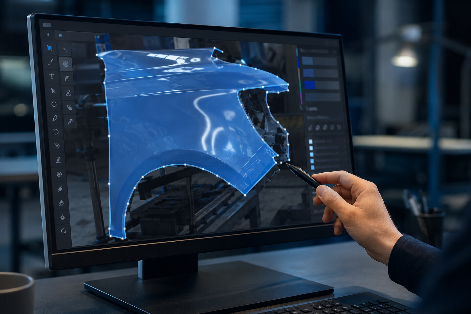 Precise polygon and semantic segmentation annotation on an automotive image